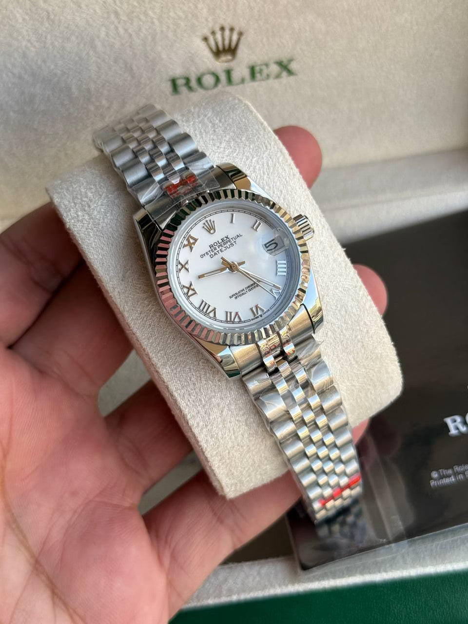 Rolex Datejust 31mm women's mirror watch, white Roman numeral dial – view 2