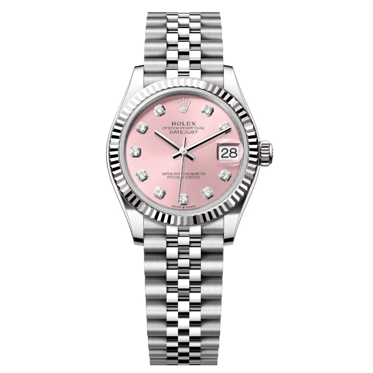 Rolex Datejust 31mm Women's Mirror Automatic Watch – Pink Stone-Set Dial & Silver Stainless Steel Five-Link Bracelet