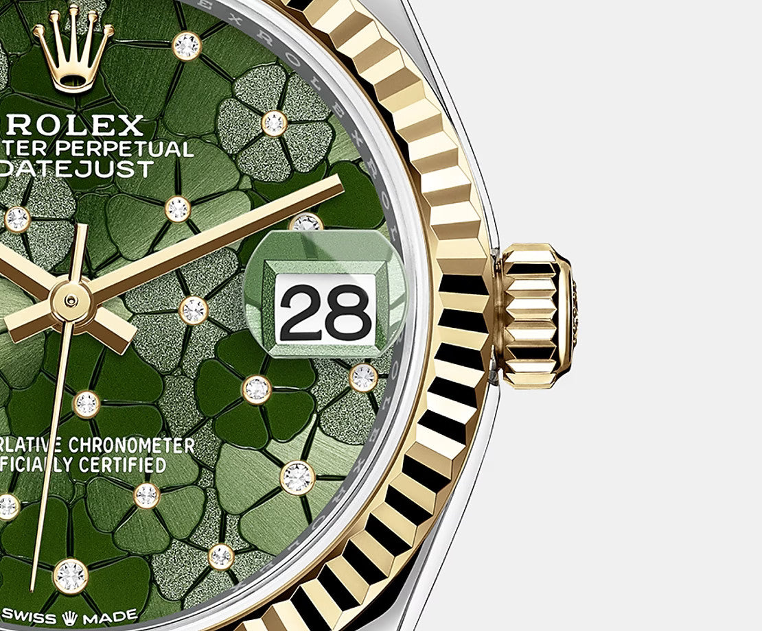 Rolex Datejust 31mm women's mirror watch, olive green floral motif dial – view 3