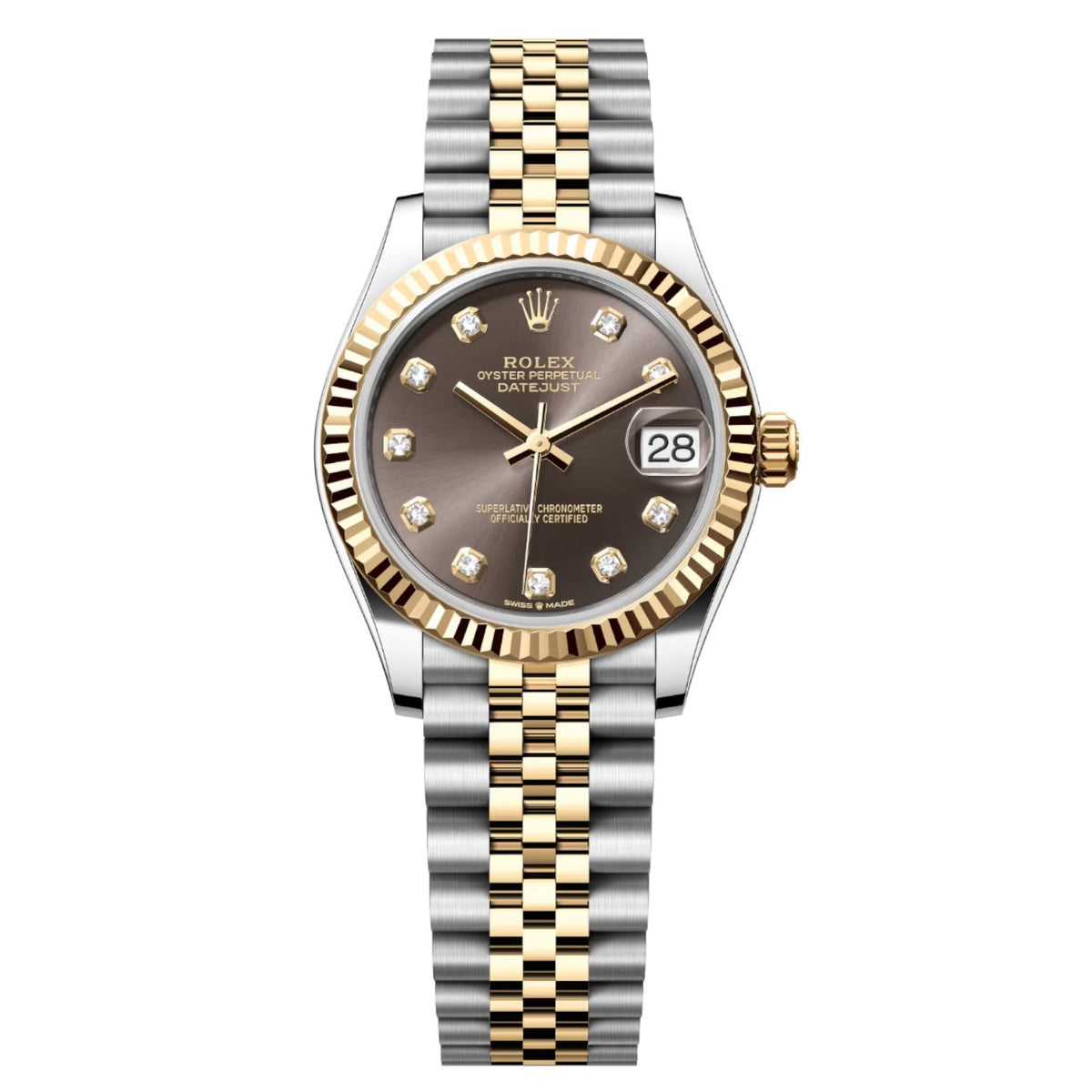 Rolex Datejust 31mm Women's Mirror Automatic Watch – Dark Gray Stone-Set Dial & Two-Tone Silver & Gold-Tone Stainless Steel Five-Link Bracelet