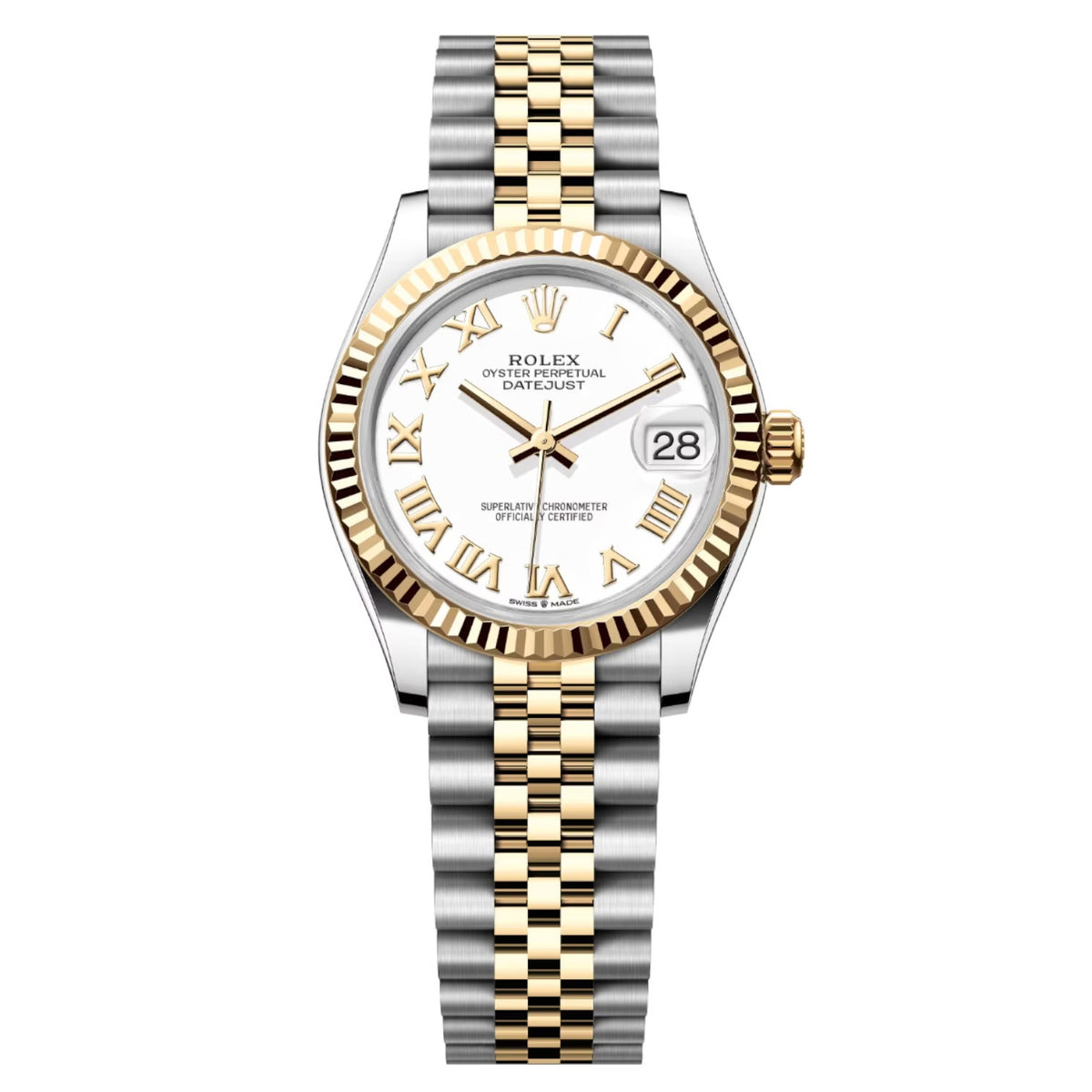 Rolex Datejust 31mm Women's Mirror Automatic Watch – White Roman Numeral Dial & Two-Tone Silver & Gold-Tone Stainless Steel Five-Link Bracelet