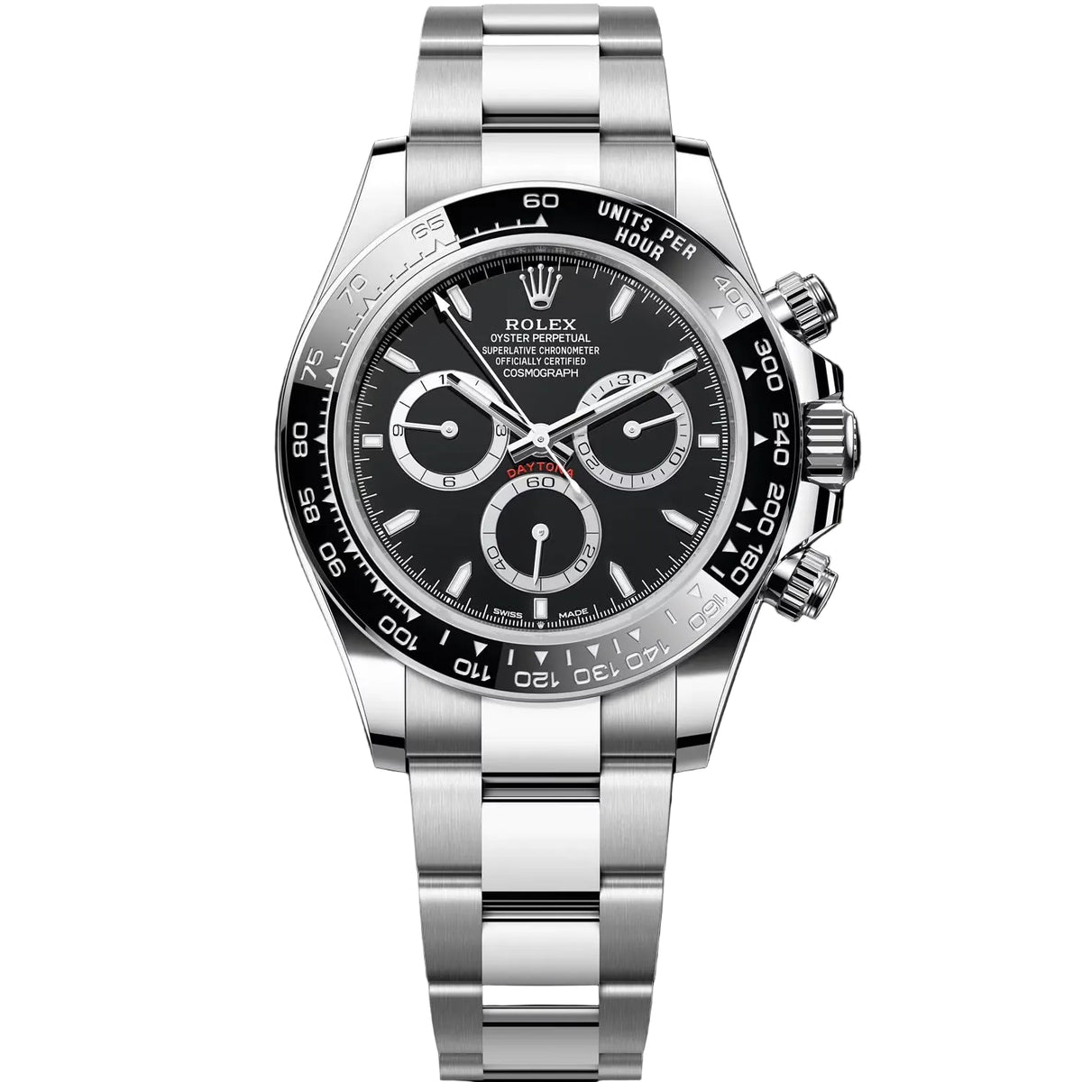 Rolex Daytona 40mm Men's Mirror Automatic Watch – Black Dial, Black Bezel & Silver Stainless Steel Bracelet