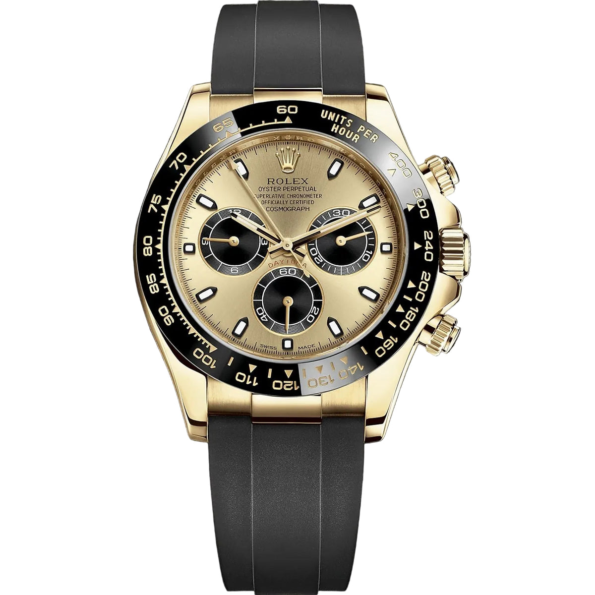 Rolex Daytona 40mm Men's Mirror Automatic Watch – Gold-Tone Dial, Black Bezel & Black Rubber Strap