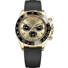 Rolex Daytona 40mm Men's Mirror Automatic Watch – Gold-Tone Dial, Black Bezel & Black Rubber Strap