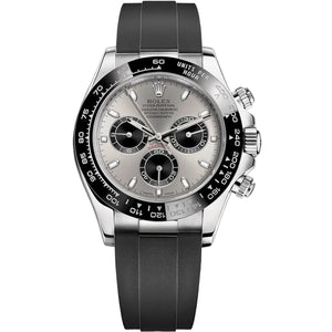 Rolex Daytona 40mm Men's Mirror Automatic Watch – Silver Dial, Black Bezel & Black Rubber Strap