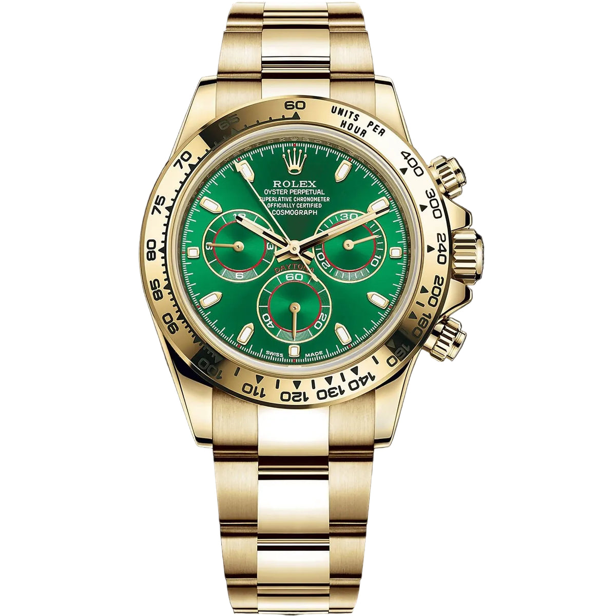 Rolex Daytona 43mm Men's Mirror Automatic Watch – Green Dial & Gold-Tone Stainless Steel Bracelet