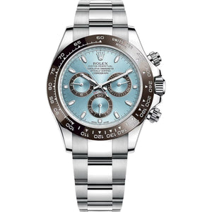 Rolex Daytona 40mm Men's Mirror Automatic Watch – Ice Blue Dial, Brown Bezel & Silver Stainless Steel Bracelet