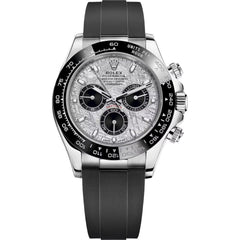 Rolex Daytona 42mm Men's Mirror Automatic Watch – Silver Meteorite-Pattern Dial, Black Bezel & Black Rubber Strap