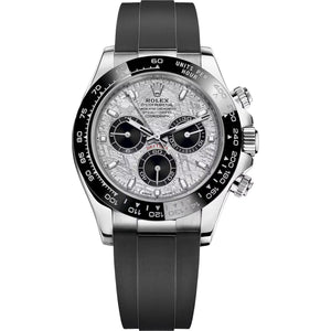 Rolex Daytona 42mm Men's Mirror Automatic Watch – Silver Meteorite-Pattern Dial, Black Bezel & Black Rubber Strap