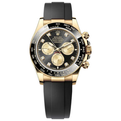 Rolex Daytona 40mm Men's Mirror Automatic Watch – Black Stone-Set Dial, Black Bezel, Gold-Tone Case & Black Rubber Strap