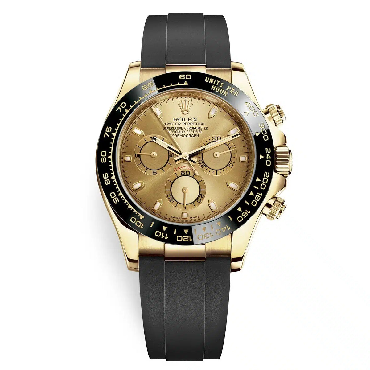 Rolex Daytona 40mm Men's Mirror Automatic Watch – Gold-Tone Dial & Black Rubber Strap