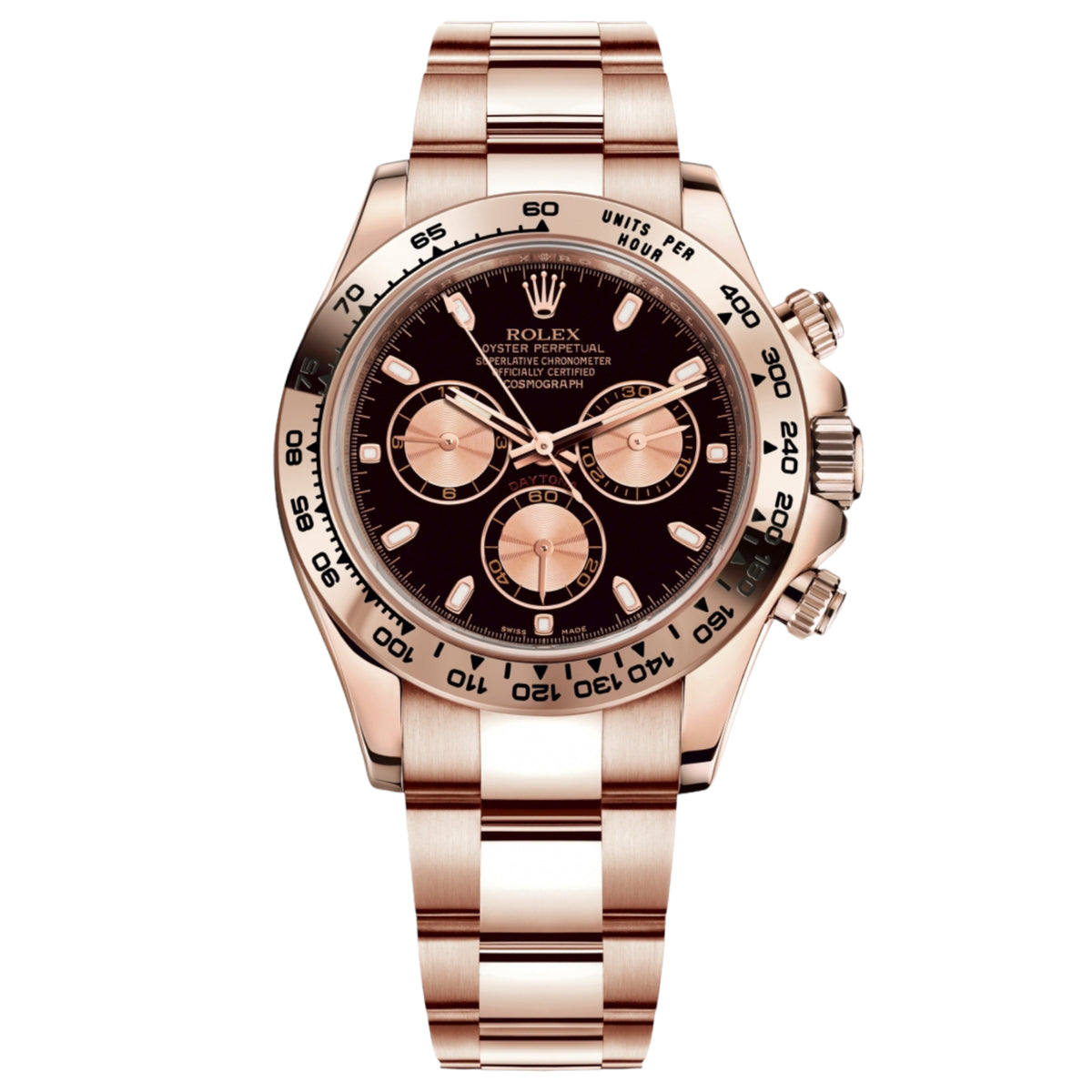 Rolex Daytona 43mm Men's Mirror Automatic Watch – Black Dial & Rose Gold-Tone Stainless Steel Bracelet