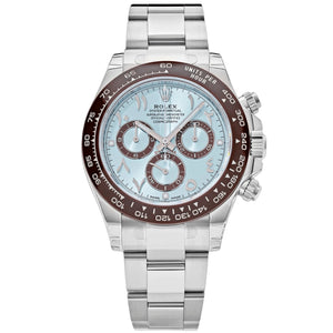 Rolex Daytona 40mm Men's Mirror Automatic Watch – Ice Blue Eastern Arabic Numeral Dial, Brown Bezel & Silver Stainless Steel Bracelet