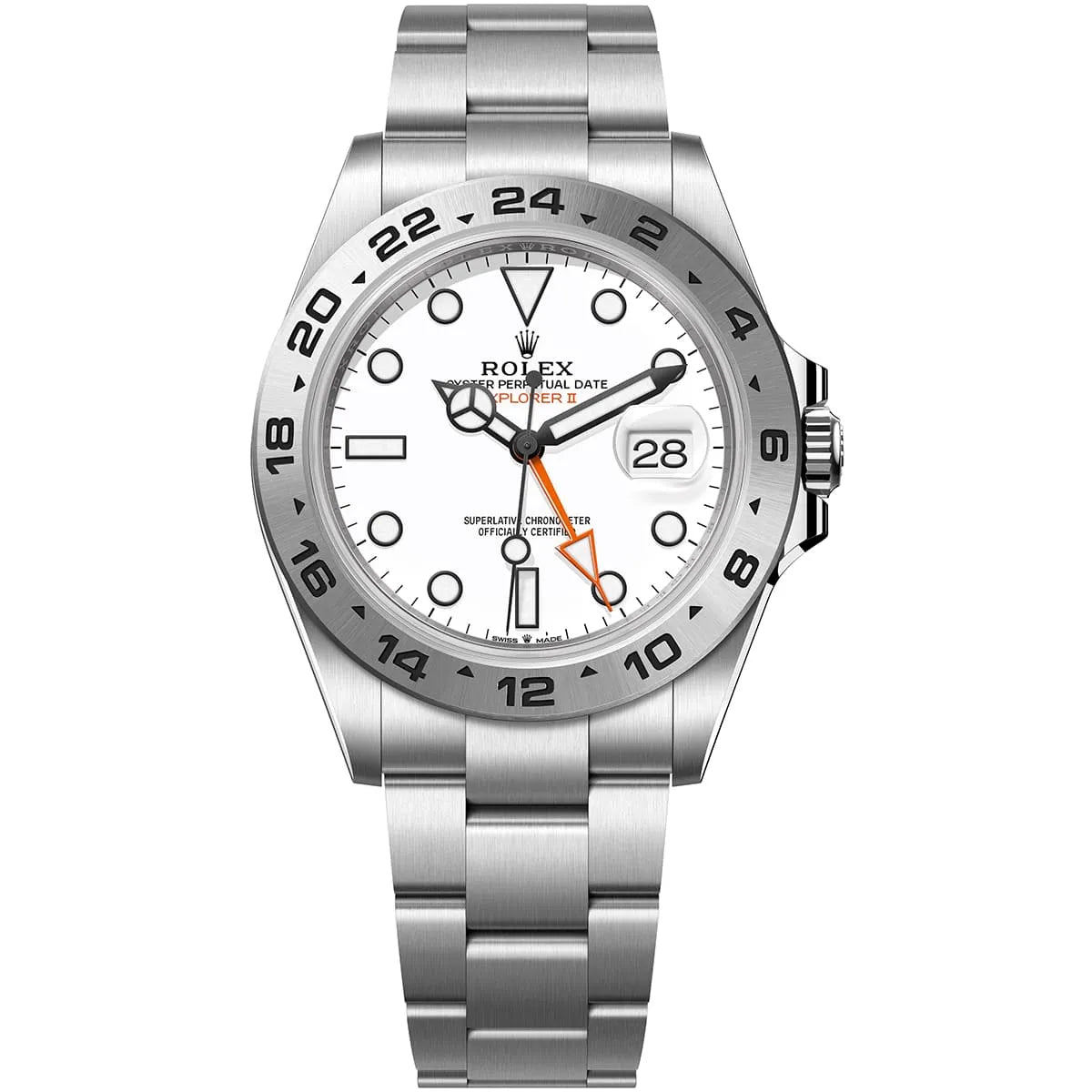 Rolex Explorer II 42mm Men's Mirror Automatic Watch – White Dial & Silver Stainless Steel Bracelet