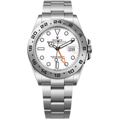 Rolex Explorer II 42mm Men's Mirror Automatic Watch – White Dial & Silver Stainless Steel Bracelet