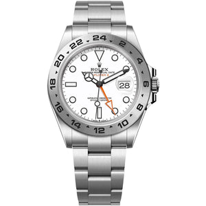 Rolex Explorer II 42mm Men's Mirror Automatic Watch – White Dial & Silver Stainless Steel Bracelet