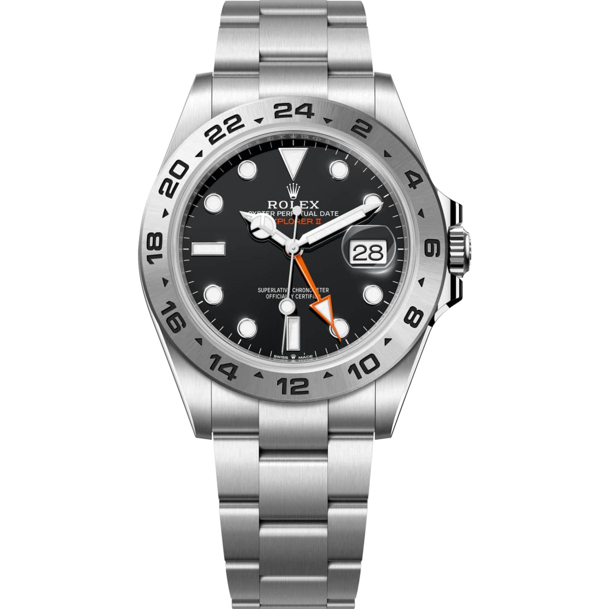 Rolex Explorer II 42mm Men's Mirror Automatic Watch – Black Dial & Silver Stainless Steel Bracelet