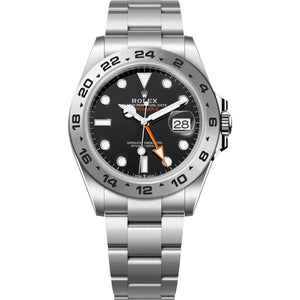 Rolex Explorer II 42mm Men's Mirror Automatic Watch – Black Dial & Silver Stainless Steel Bracelet