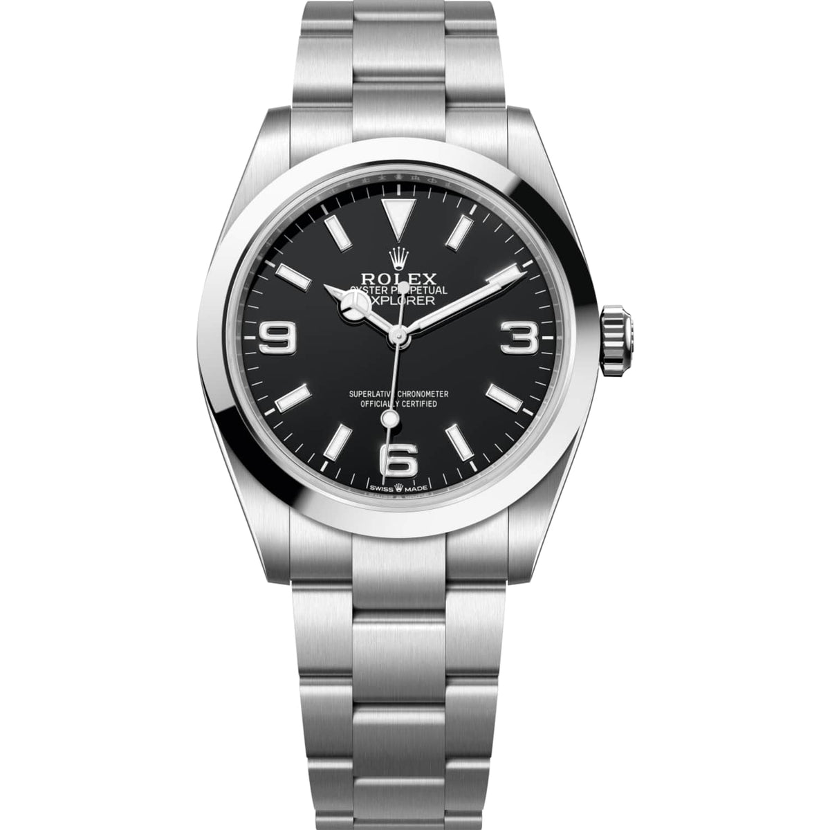 Rolex Explorer 40mm Men's Mirror Automatic Watch – Black Dial & Silver Stainless Steel Bracelet