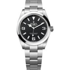 Rolex Explorer 40mm Men's Mirror Automatic Watch – Black Dial & Silver Stainless Steel Bracelet