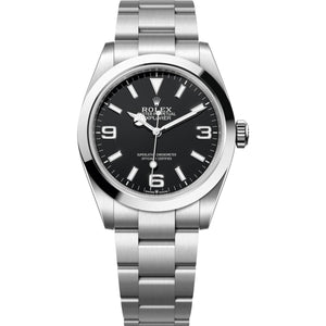 Rolex Explorer 40mm Men's Mirror Automatic Watch – Black Dial & Silver Stainless Steel Bracelet