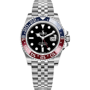 Rolex GMT-Master 40mm Men's Mirror Automatic Watch – Black Dial, Blue & Red Bezel & Silver Stainless Steel Five-Link Bracelet