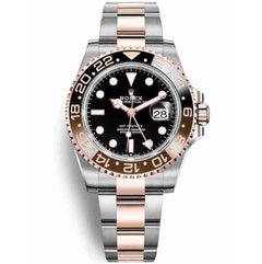 Rolex GMT-Master 40mm Men's Mirror Automatic Watch – Black Dial, Brown & Black Bezel & Two-Tone Silver & Rose Gold-Tone Stainless Steel Bracelet
