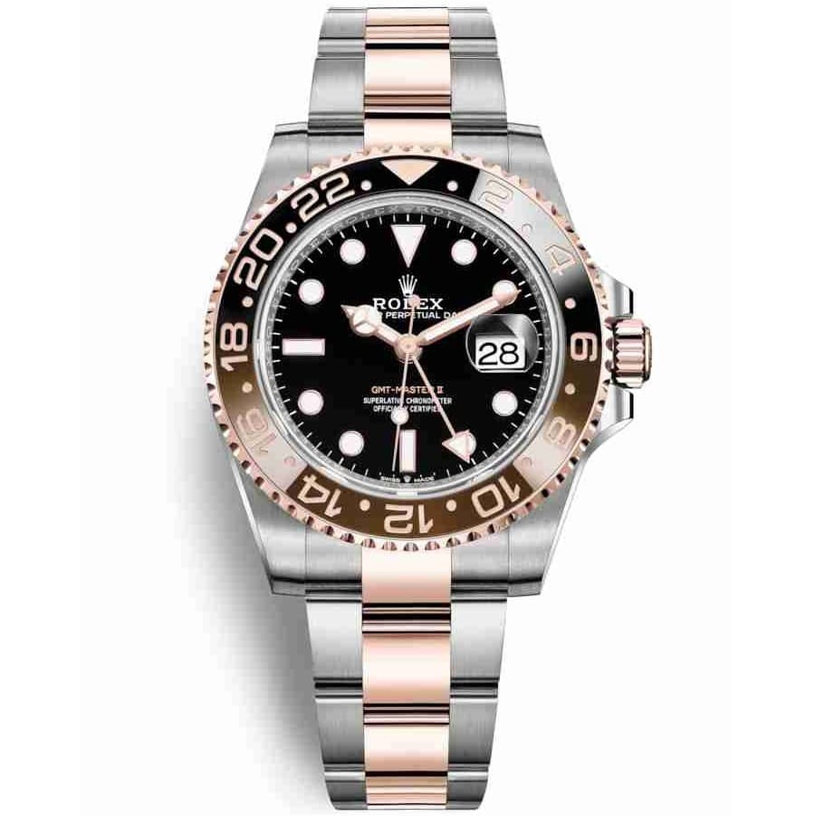 Rolex GMT-Master 40mm Men's Mirror Automatic Watch – Black Dial, Brown & Black Bezel & Two-Tone Silver & Rose Gold-Tone Stainless Steel Bracelet