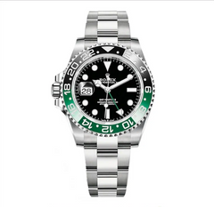 Rolex GMT-Master II 40mm Men's Mirror Automatic Watch – Black Dial, Green & Black Bezel & Silver Stainless Steel Bracelet
