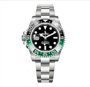 Rolex GMT-Master II 40mm Men's Mirror Automatic Watch – Black Dial, Green & Black Bezel & Silver Stainless Steel Bracelet