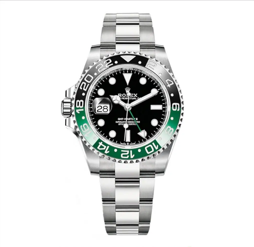 Rolex GMT-Master II 40mm Men's Mirror Automatic Watch – Black Dial, Green & Black Bezel & Silver Stainless Steel Bracelet