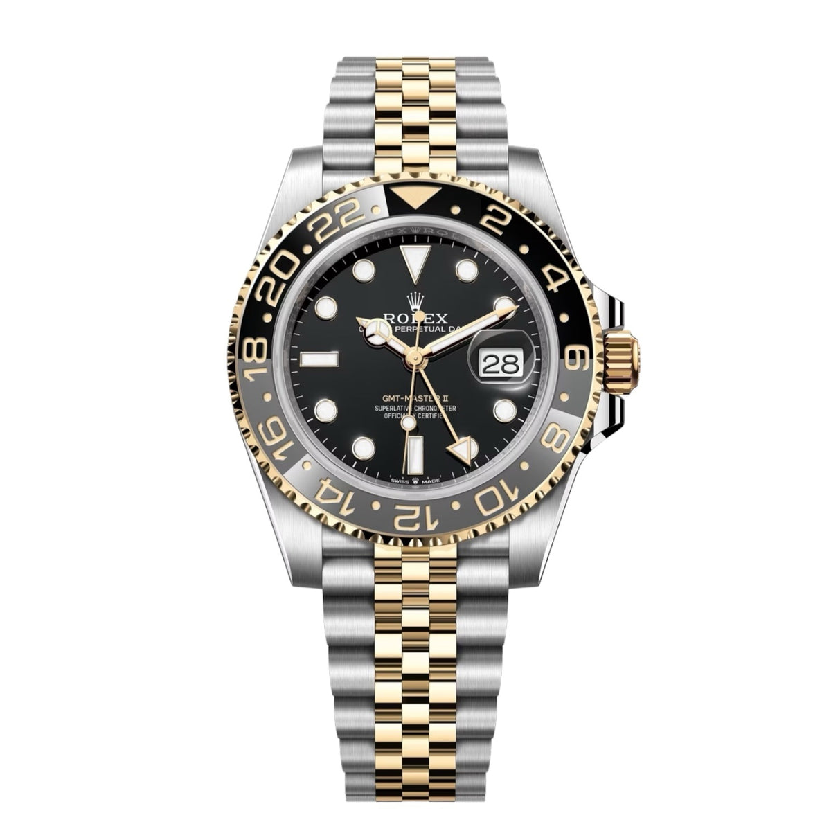 Rolex GMT-Master 40mm Men's Mirror Automatic Watch – Black Dial, Gray & Black Bezel & Two-Tone Silver & Gold-Tone Stainless Steel Bracelet