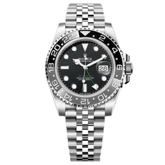 Rolex GMT-Master II 40mm Men's Mirror Automatic Watch – Black Dial, Gray & Black Bezel & Silver Stainless Steel Bracelet