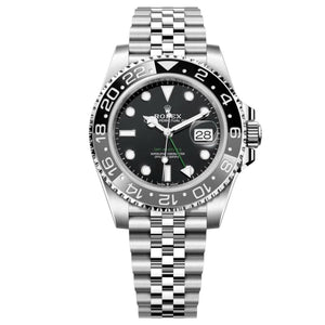 Rolex GMT-Master II 40mm Men's Mirror Automatic Watch – Black Dial, Gray & Black Bezel & Silver Stainless Steel Bracelet