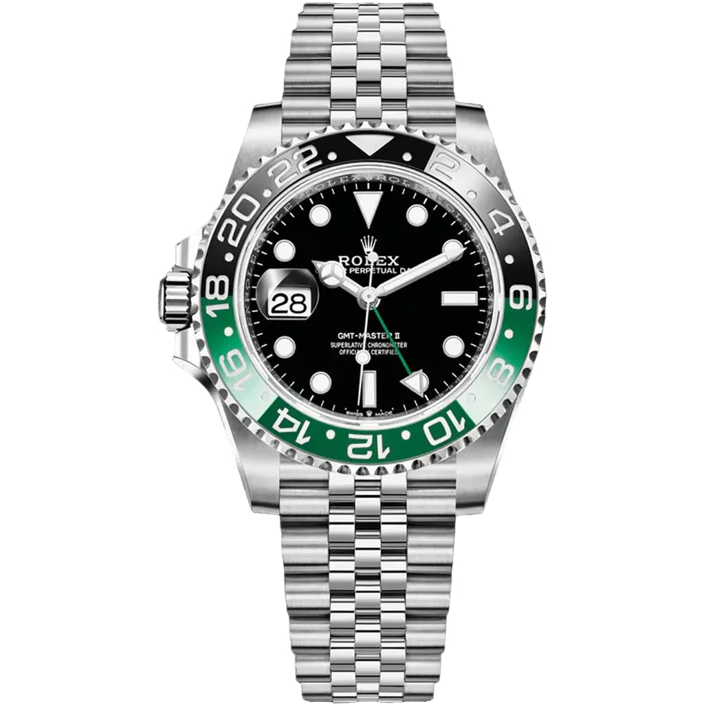Rolex GMT-Master 40mm Men's Mirror Automatic Watch – Black Dial, Green & Black Bezel & Silver Stainless Steel Bracelet