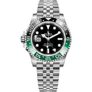 Rolex GMT-Master 40mm Men's Mirror Automatic Watch – Black Dial, Green & Black Bezel & Silver Stainless Steel Bracelet