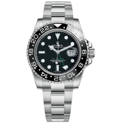 Rolex GMT-Master II 40mm Men's Mirror Automatic Watch – Black Dial & Silver Stainless Steel Bracelet