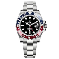 Rolex GMT-Master 40mm Men's Mirror Automatic Watch – Black Dial, Blue & Red Bezel & Silver Stainless Steel Three-Link Bracelet