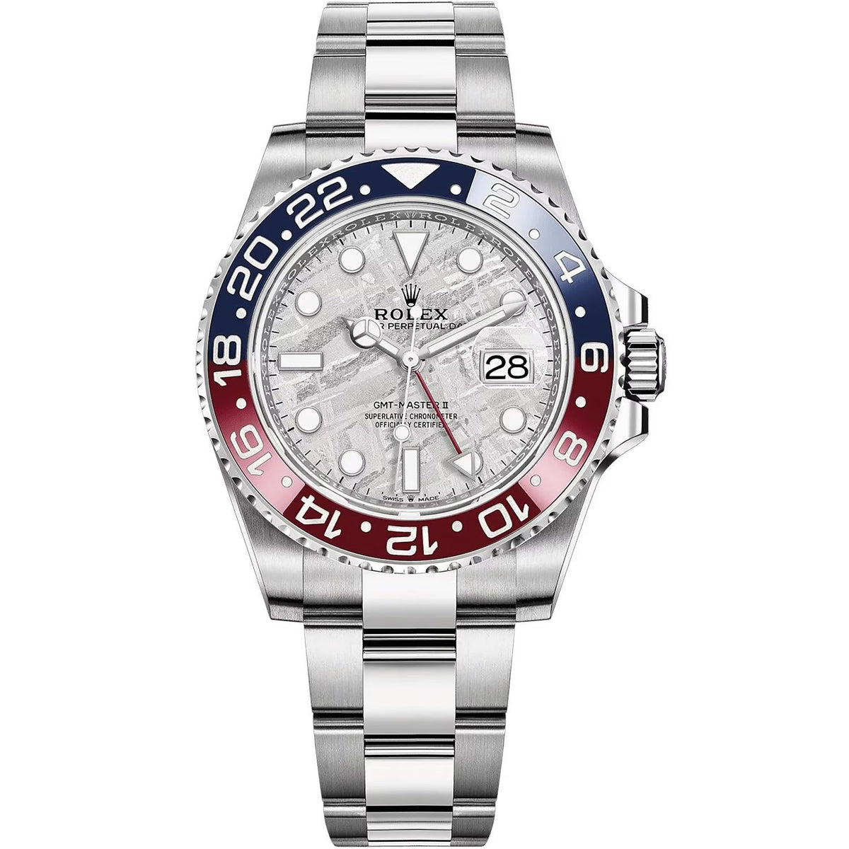 Rolex GMT-Master 40mm Men's Mirror Automatic Watch – Silver Dial, Blue & Red Bezel & Silver Stainless Steel Bracelet