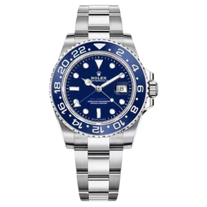 Rolex GMT-Master 40mm Men's Mirror Automatic Watch – Blue Dial, Blue Bezel & Silver Stainless Steel Three-Link Bracelet