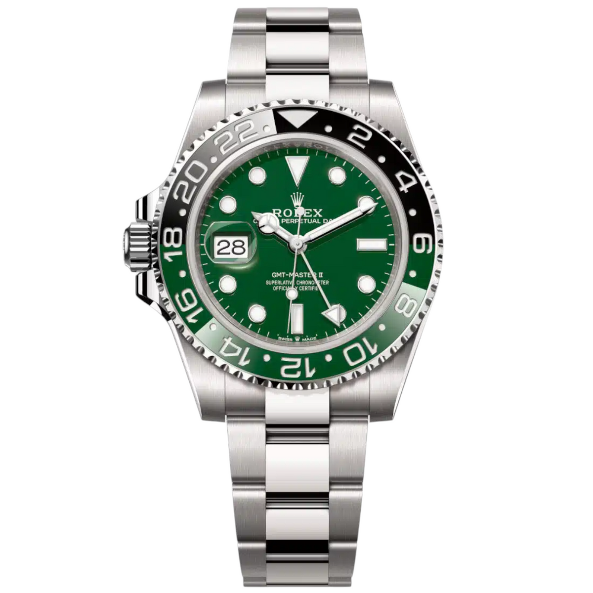 Rolex GMT-Master 40mm Men's Mirror Automatic Watch – Green Dial & Silver Stainless Steel Bracelet