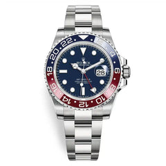 Rolex GMT-Master 40mm Men's Mirror Automatic Watch – Blue Dial, Blue & Red Bezel & Silver Stainless Steel Bracelet