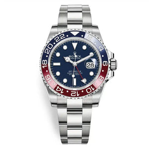 Rolex GMT-Master 40mm Men's Mirror Automatic Watch – Blue Dial, Blue & Red Bezel & Silver Stainless Steel Bracelet