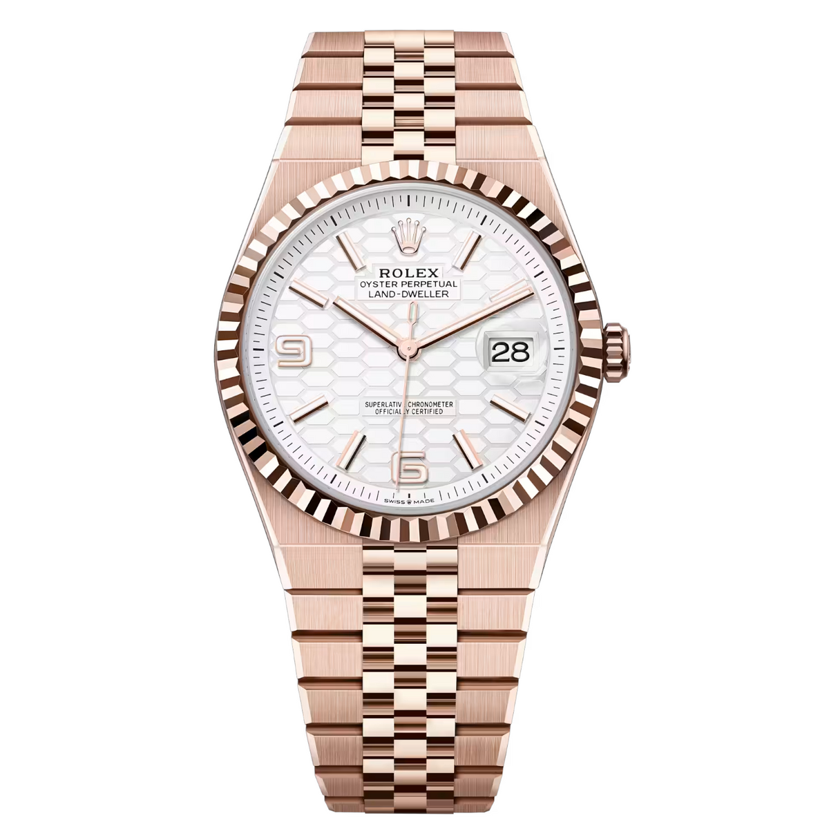 Rolex Land-Dweller 41mm Men's Mirror Automatic Watch – Silver Dial & Rose Gold-Tone Stainless Steel Bracelet