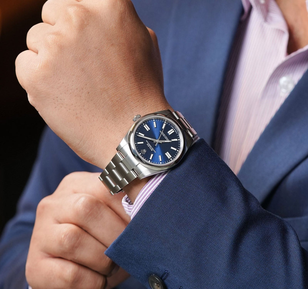 Rolex Oyster Perpetual men's mirror watch, blue dial – view 10