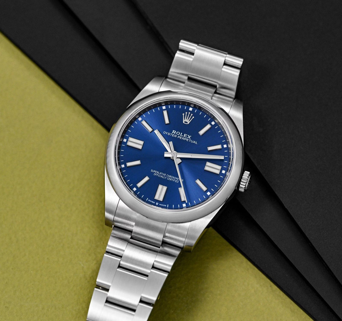Rolex Oyster Perpetual men's mirror watch, blue dial – view 6