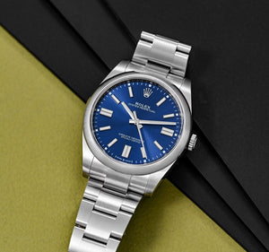Rolex Oyster Perpetual men's mirror watch, blue dial – view 6