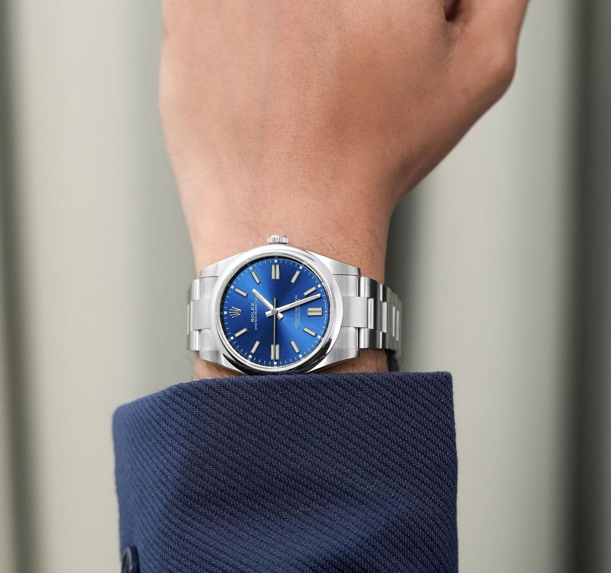 Rolex Oyster Perpetual men's mirror watch, blue dial – view 7