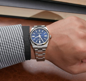 Rolex Oyster Perpetual men's mirror watch, blue dial – view 8