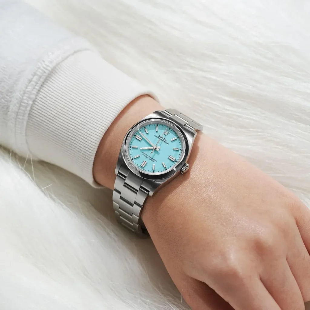 Rolex Oyster Perpetual 41mm men's mirror watch, turquoise blue dial – view 5